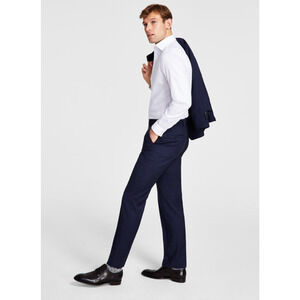 Michael Kors Men Classic Fit Stretch Wool Blend Suit Pants Navy Plaid Size 30X30